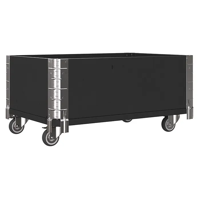 Upyard Kräuterkasten mit Rollen - Schwarz, 60 x 40 x 19,5 cm - Schwarze mobile Holzkiste mit silbernen Metalleckbeschlägen und Rollen.