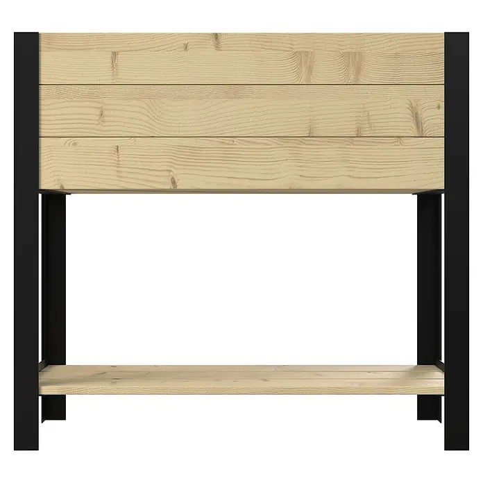 Upyard Hochbeet Modernbox hoch - 78 x 36 x 72 cm, Holz, Natur/Schwarz - Zweistufiges Regal mit hellen Holzbrettern und schwarzem Metallrahmen.
