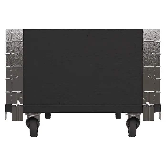 Upyard Kräuterkasten mit Rollen - Schwarz, 60 x 40 x 19,5 cm - Dunkelgraue Holzaufbewahrungsbox auf Rollen mit silbernen Metallecken.