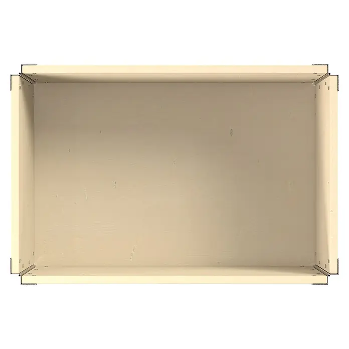 Upyard Kräuterkasten mit Rollen - Natur, 60 x 40 x 19,5 cm - Leere helle Holzschublade oder -kiste von oben mit Metallwinkelbefestigungen.