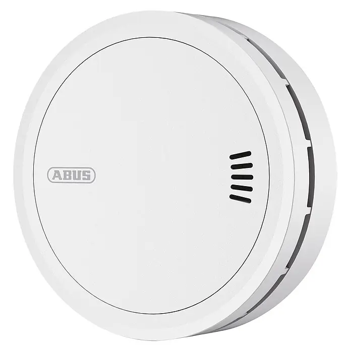 Abus Rauchwarnmelder PREFIRA 5 - Batterielaufzeit: 5 Jahre, Alarmsignal: 85 dB, 1 Stk. - Weißer runder ABUS Rauchmelder mit modernem Design und Lüftungsschlitzen.