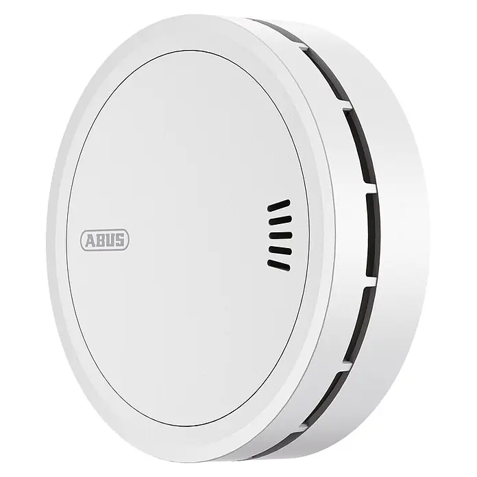 Abus Rauchwarnmelder PREFIRA 10 - Batterielaufzeit: 10 Jahre, Alarmsignal: 85 dB, 1 Stk. - Weißer, runder ABUS Rauchmelder mit Lüftungsschlitzen.