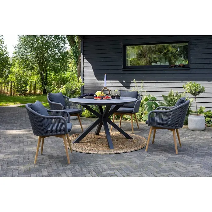 Bene Living Gartentisch Almeria - L x B x H: 120 x 120 x 76 cm, Ø x H: 120 x 76 cm, Aluminium Gestell mit gesinnerter Tischplatte aus Keramik, Rund, Hellgrau