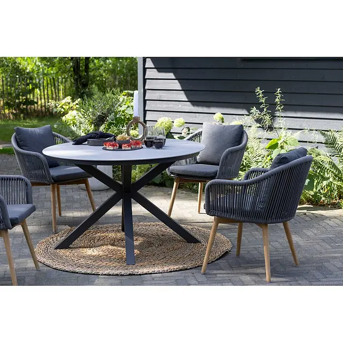 Bene Living Gartentisch Almeria - L x B x H: 120 x 120 x 76 cm, Ø x H: 120 x 76 cm, Aluminium Gestell mit gesinnerter Tischplatte aus Keramik, Rund, Hellgrau