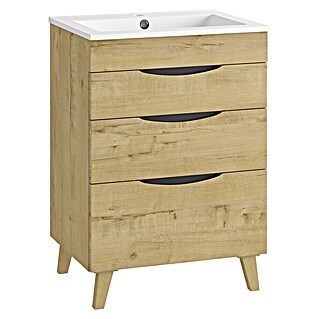 Mueble de lavabo Turia (L x An x Al: 45 x 60 x 85 cm, Nogal y negro)