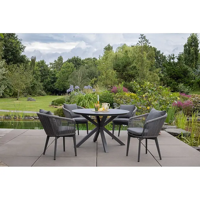 Bene Living Gartentisch Malaga - L x B x H: 120 x 120 x 76 cm, Ø x H: 120 x 76 cm, Gestell Aluminium, gesinterte Tischplatte (Keramik), Rund, Anthrazit