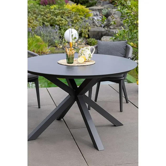 Bene Living Gartentisch Malaga - L x B x H: 120 x 120 x 76 cm, Ø x H: 120 x 76 cm, Gestell Aluminium, gesinterte Tischplatte (Keramik), Rund, Anthrazit