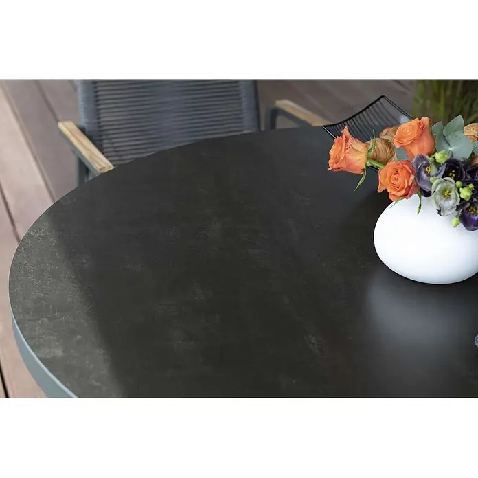 Bene Living Gartentisch Malaga - L x B x H: 120 x 120 x 76 cm, Ø x H: 120 x 76 cm, Gestell Aluminium, gesinterte Tischplatte (Keramik), Rund, Anthrazit