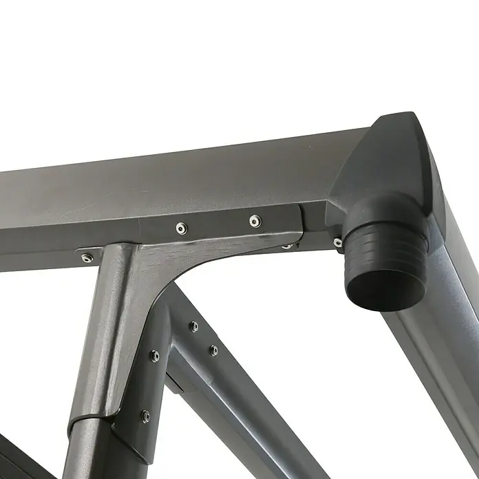 Sunfun Anstellpavillon Sera CabrioB x T: 400 x 300 cm, Farbe Gestell: Anthrazit, Aluminium - Detailansicht eines grauen Pavillondachrahmens mit Schrauben und Rohr, Fokus auf die solide Konstruktion und das Design.