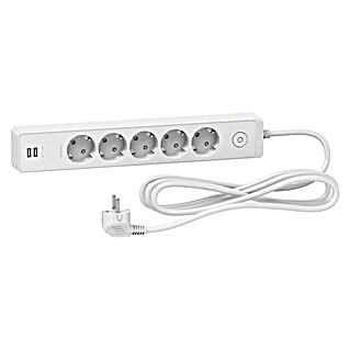 Schneider Electric Base de enchufe múltiple con USB (Blanco, Longitud del cable: 3 m, IP20, Con interruptor, 5 ud.)