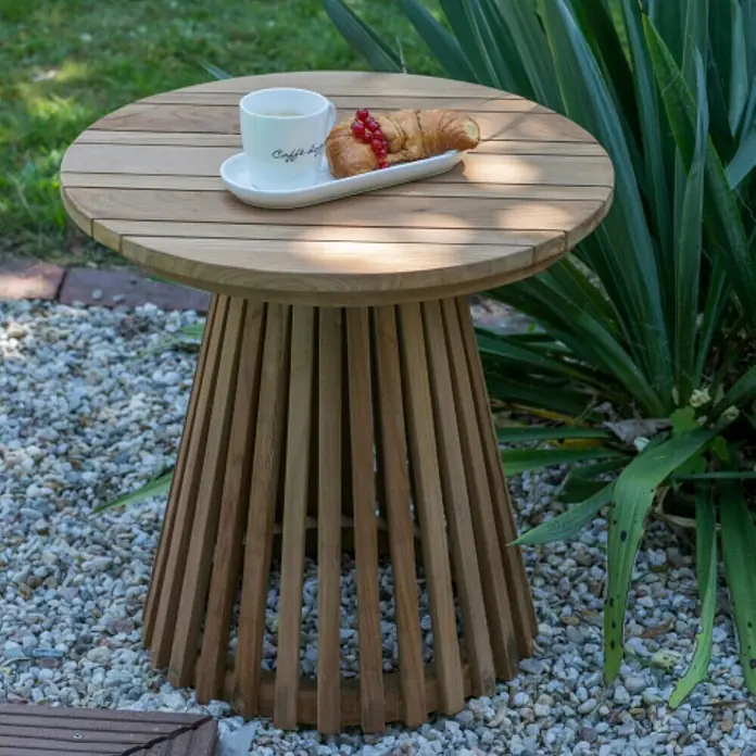 Bene Living Garten-Beistelltisch Bolton - Teakholz, Rund, Natur