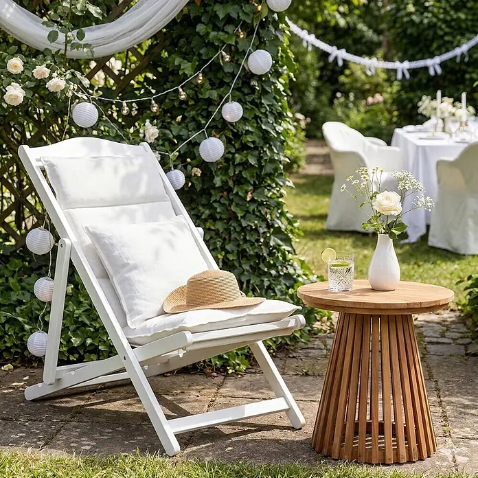 Bene Living Garten-Beistelltisch Bolton - Teakholz, Rund, Natur