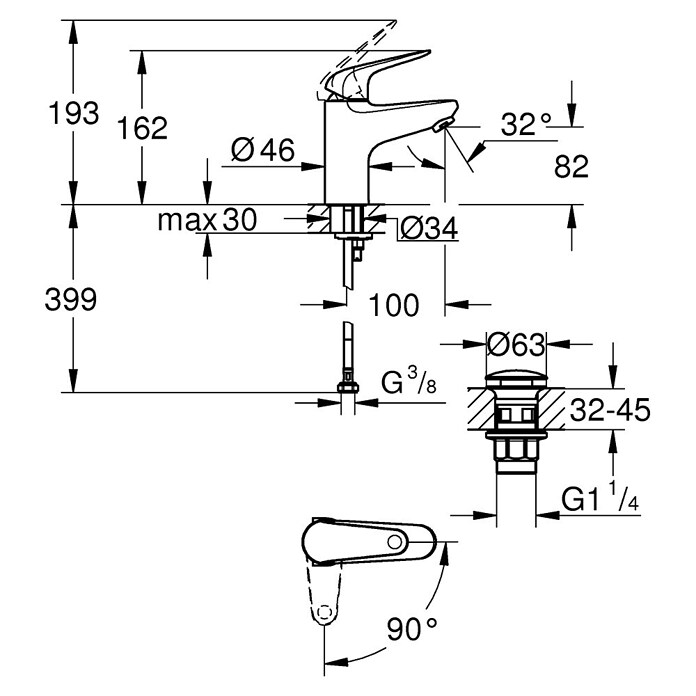 Grohe Swift Wastafelkraan S-Size (Chroom, Glanzend) | BAUHAUS