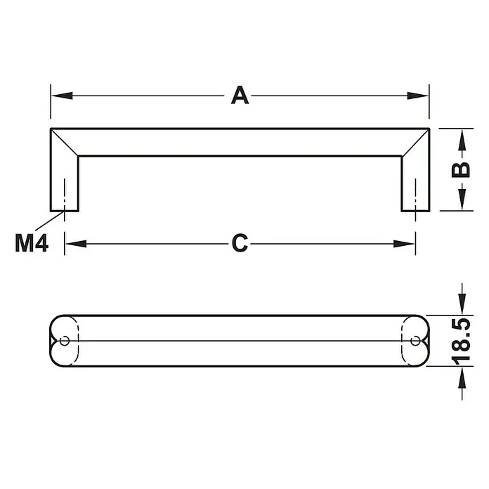 Häfele Tirador para muebles 106.61.034 - L x An x Al: 17 x 3 x 1,6 cm - Dibujo técnico de un tirador de mueble con dimensiones para la instalación.