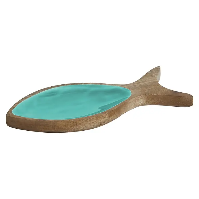 Marine Business Cocoa Set de vajilla Pez - Madera, Azul Acqua - Fuente de madera con forma de pez y un interior turquesa liso y brillante.