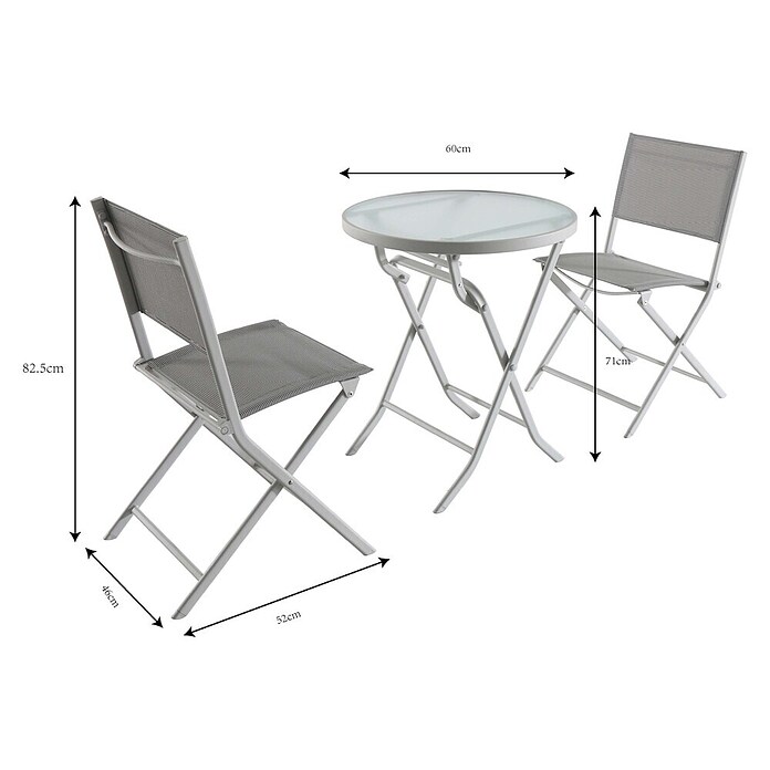 Conjunto de muebles de balcón Miren (3 piezas, Gris)