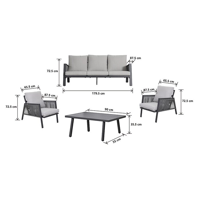 Sunfun Conjunto de muebles Keira (4 pzs., Aluminio, Antracita) | BAUHAUS