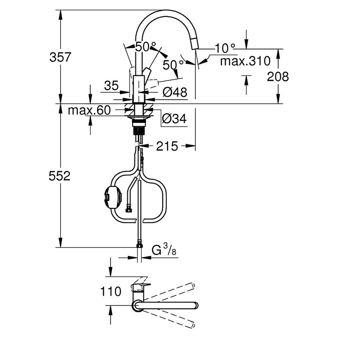 Grohe Keukenkraan Start Edge (Chroom, Glanzend) | BAUHAUS