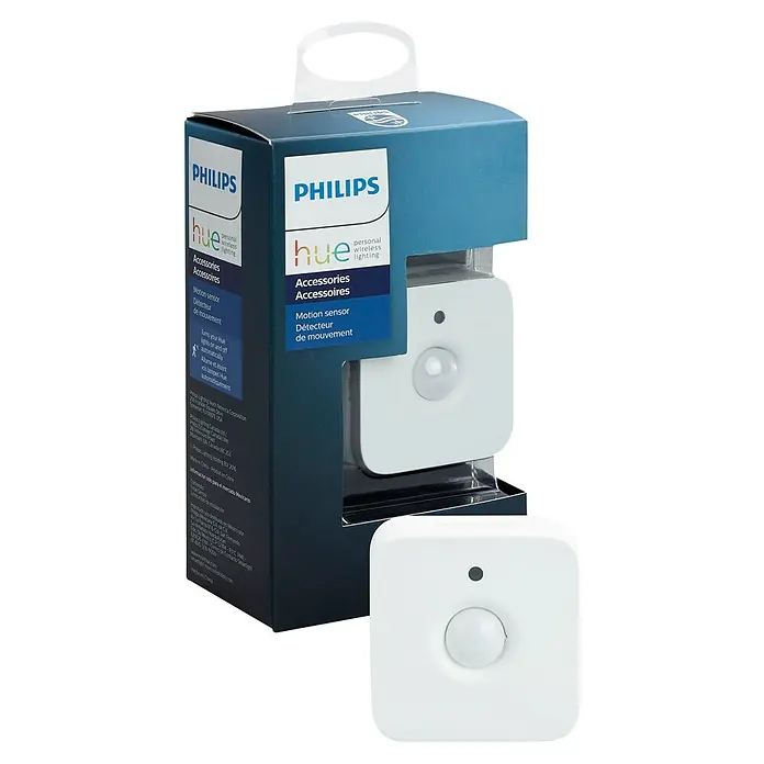 Philips Hue Sensor de movimiento - Blanco, L x An x Al: 2 x 5,5 x 5,5 cm - El kit de inicio del sensor de movimiento de accesorios Philips Hue para iluminación inteligente, que permite la activación y desactivación automática.