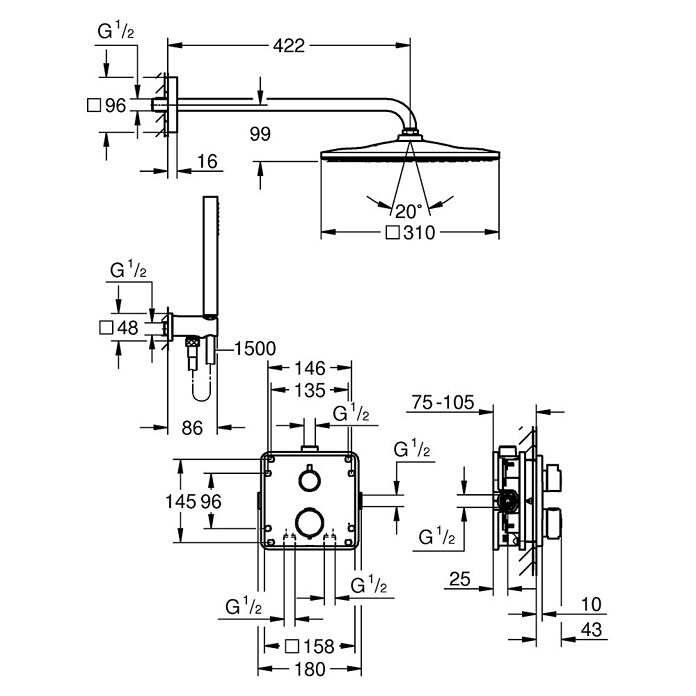 Grohe Douchesysteem met Vitalio 310 (Chroom, Diameter douchekop: 31 cm) | BAUHAUS
