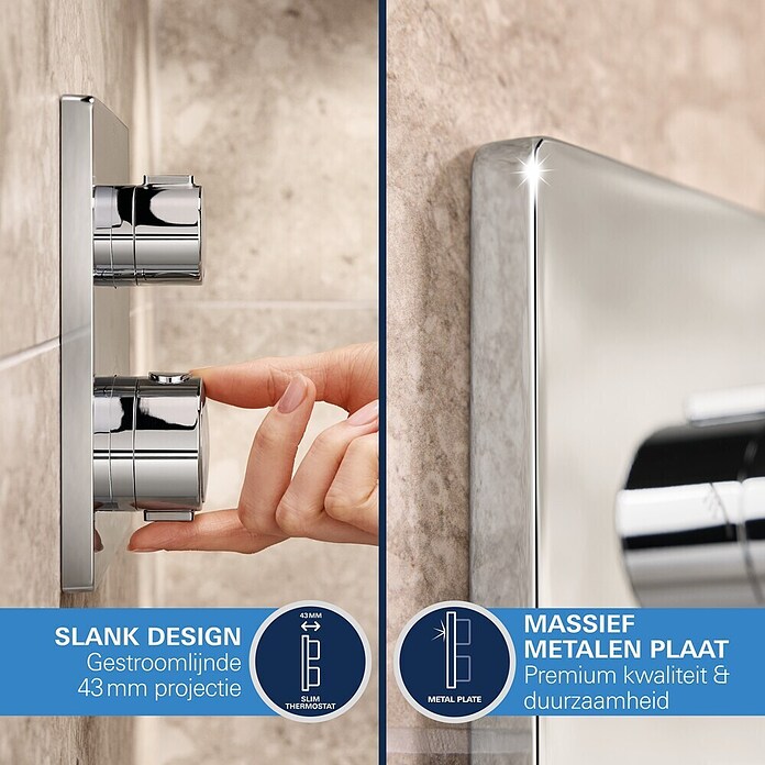 hansgrohe Croma Select E - Douchekop, rechthoekige Handdouche (110 x 110 mm) met 3 jets, met anti-kalk functie, wit/chroom, 26812400