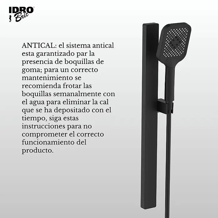 Set de ducha Tao - Distancia entre orificios: 15 cm, Negro - Columna de ducha negra con cabezal de ducha de mano cuadrado.