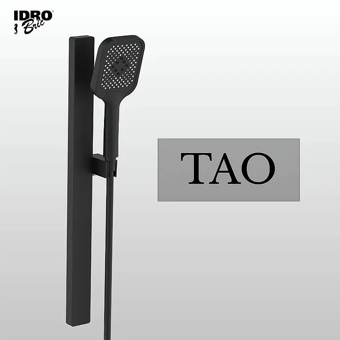 Set de ducha Tao - Distancia entre orificios: 15 cm, Negro - Conjunto de ducha negro con teleducha rectangular y barra de ducha a juego.