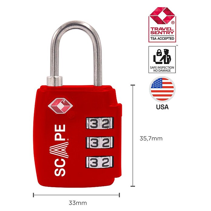 Scape Candado con combinación (Zamak, Número de dígitos en combinación: 3 ud., Rojo) | BAUHAUS