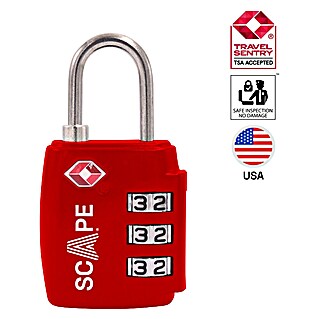Scape Candado con combinación (Zamak, Número de dígitos en combinación: 3 ud., Rojo)