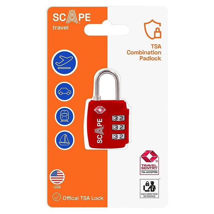 Scape Candado con combinación (Zamak, Número de dígitos en combinación: 3 ud., Rojo) | BAUHAUS