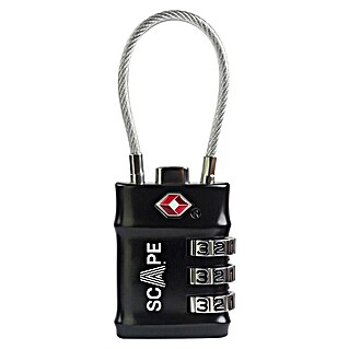 Scape Candado con combinación Flex (Zamak, Número de dígitos en combinación: 3 ud., Negro, Arco alto)