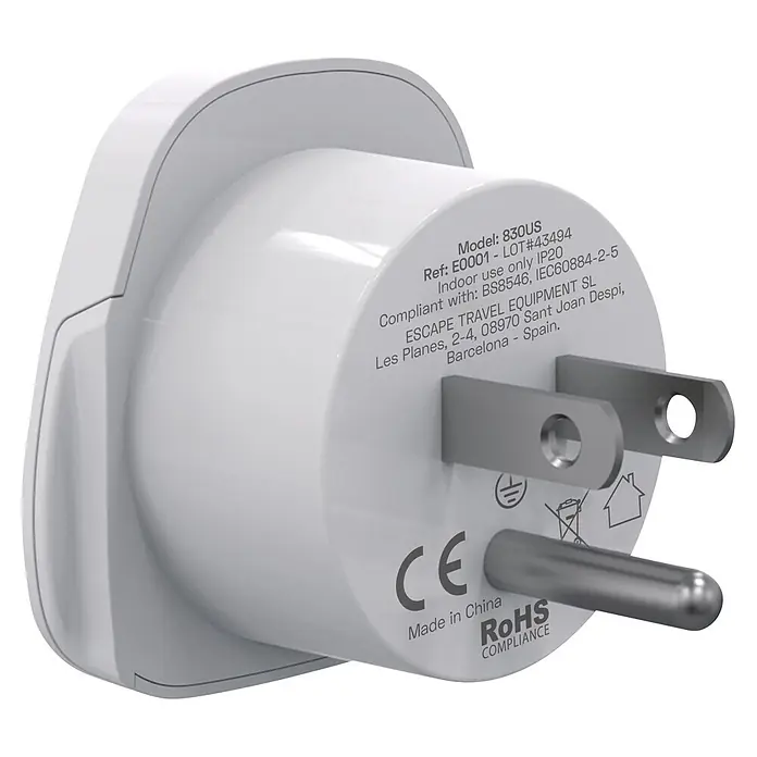 Scape Adaptador de viaje USA - Blanco - Adaptador de viaje blanco con enchufes tipo EE. UU., apto para uso interior.