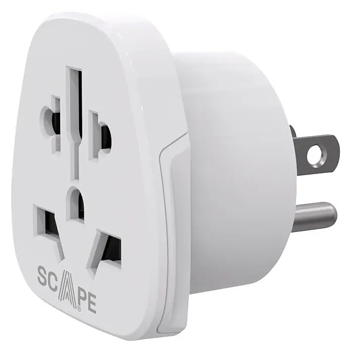 Scape Adaptador de viaje USA - Blanco - Adaptador de viaje universal blanco con múltiples tomas de entrada y enchufe de salida tipo EE. UU.