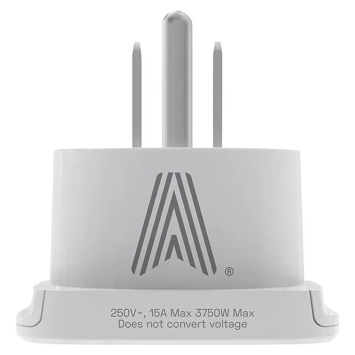 Scape Adaptador de viaje USA - Blanco - Adaptador de corriente blanco de tres clavijas con especificaciones: 250V~, 15A Max, 3750W Max. No convierte voltaje.