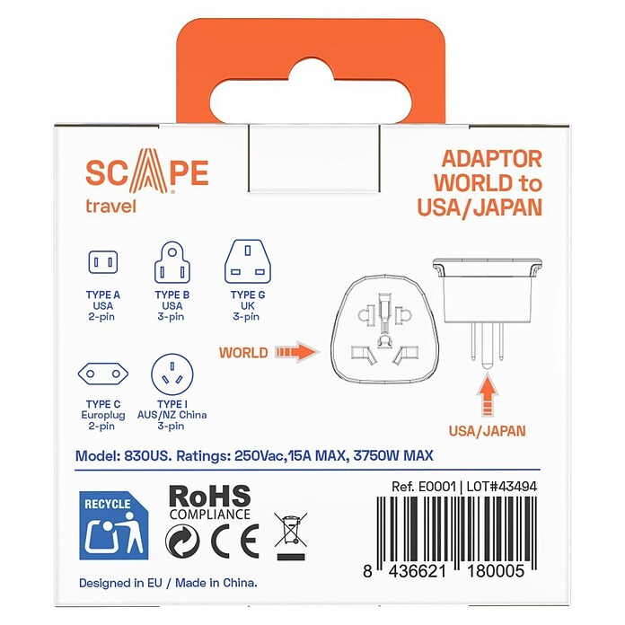 Scape Adaptador de viaje (Apto para: EE.UU.) | BAUHAUS