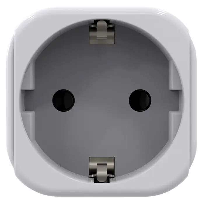 Scape Adaptador de viaje schuko UK - Blanco - Enchufe eléctrico blanco con dos orificios redondos para pines y clips de tierra.