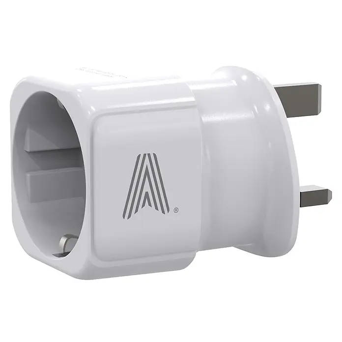 Scape Adaptador de viaje schuko UK - Blanco - Adaptador de corriente universal blanco con enchufe británico en un lado y entrada multi-toma en el otro.