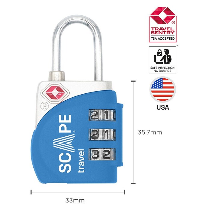 Scape Candado con combinación (Zamak, Número de dígitos en combinación: 3 ud., Azul) | BAUHAUS