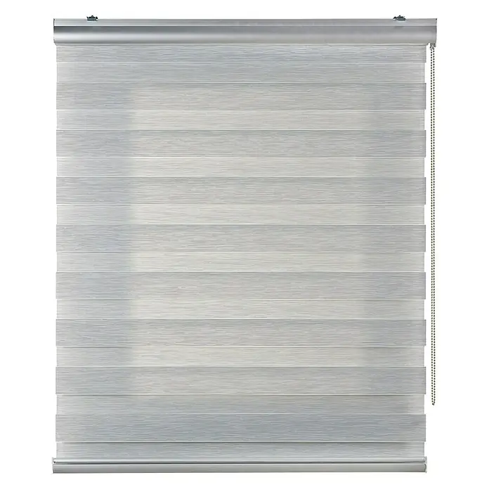 Estor noche y día Platinum - An x Al: 160 x 250 cm, Gris - Estor enrollable gris con rayas horizontales para decoración de ventanas y control de luz.