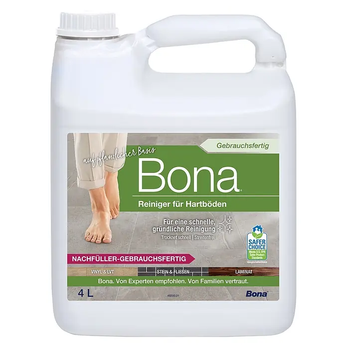 Bona Fliesen- & Laminatreiniger für Hartböden - 4 l, Nachfüllkanister - Große weiße Kunststoffflasche Bona Hartbodenreiniger für 4L.