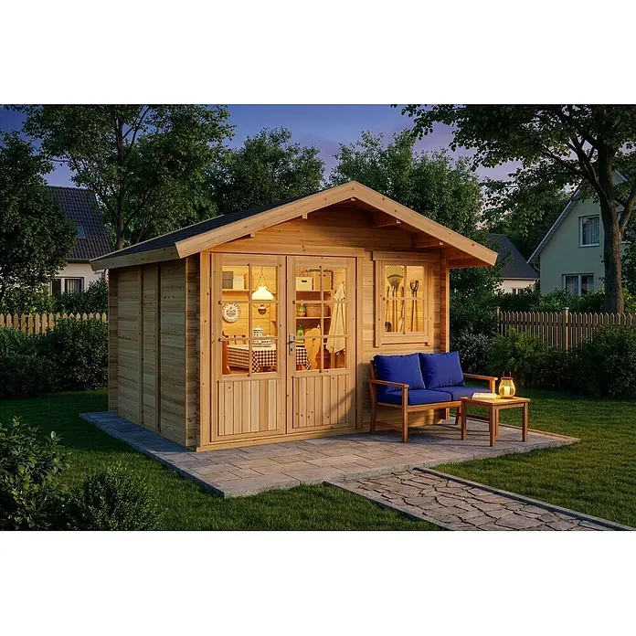 Alpholz Gartenhaus Palermo - Außenmaß inkl. Dachüberstand (B x T): 331 x 331 cm, Holz, Naturbelassen