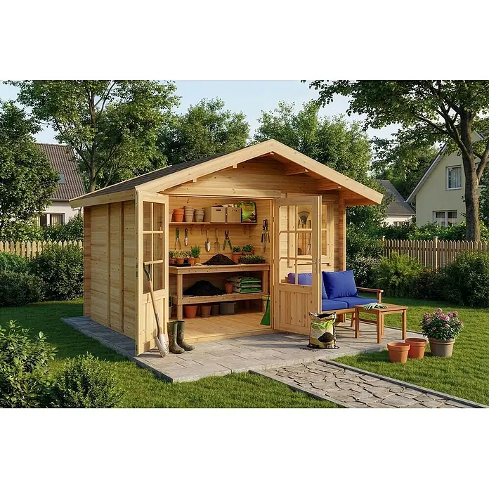 Alpholz Gartenhaus Palermo - Außenmaß inkl. Dachüberstand (B x T): 331 x 331 cm, Holz, Naturbelassen