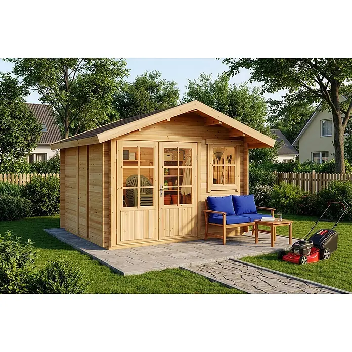 Alpholz Gartenhaus Palermo - Außenmaß inkl. Dachüberstand (B x T): 331 x 331 cm, Holz, Naturbelassen