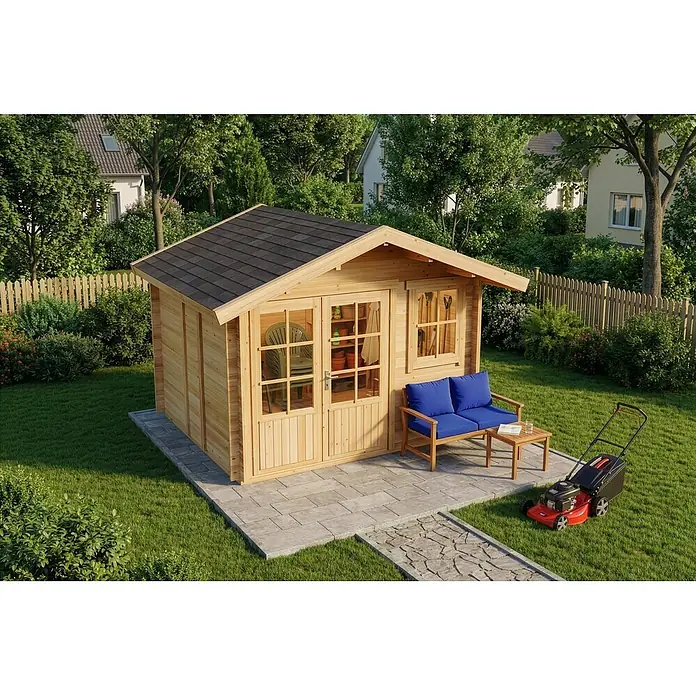 Alpholz Gartenhaus Palermo - Außenmaß inkl. Dachüberstand (B x T): 331 x 331 cm, Holz, Naturbelassen