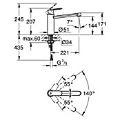 Grohe Keukenkraan Eurosmart Cosmopolitan (L-uitloop, Chroom, Glanzend, Middelhoge uitloop)