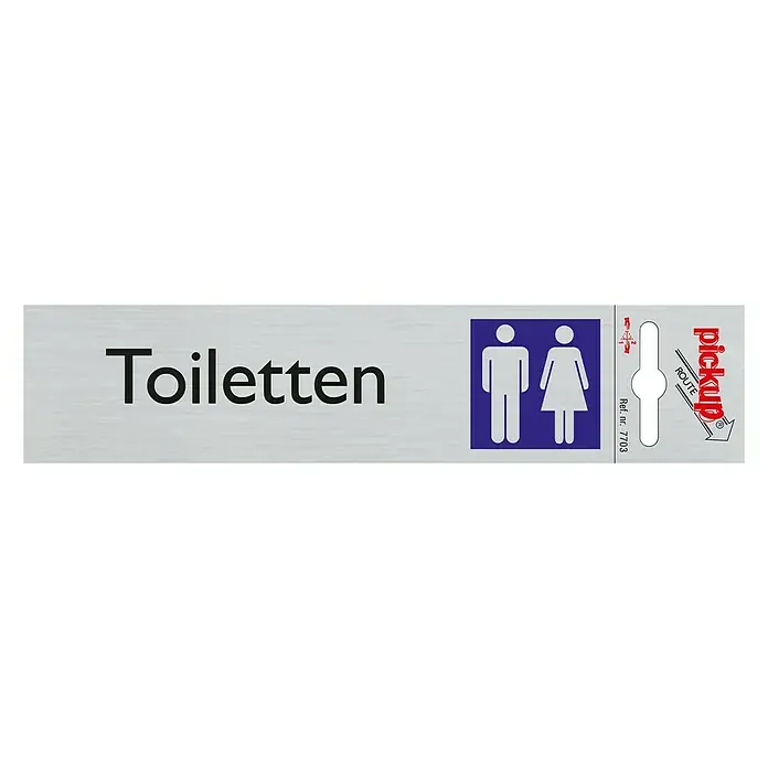 Pickup Aufkleber - Motiv: Toiletten, L x B: 165 x 44 mm - Toilettenschild mit Piktogrammen für Damen und Herren sowie einem Richtungspfeil, ideal für öffentliche Einrichtungen und Betriebe.