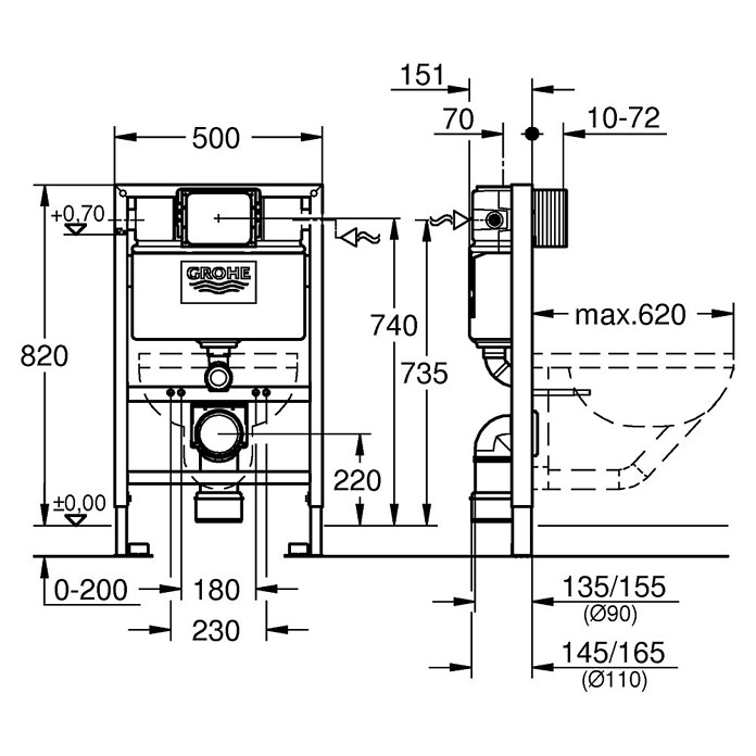 Grohe Rapid SL WC-Vorwandelement (16,5 x 50 x 82 cm, Pulverbeschichtet)