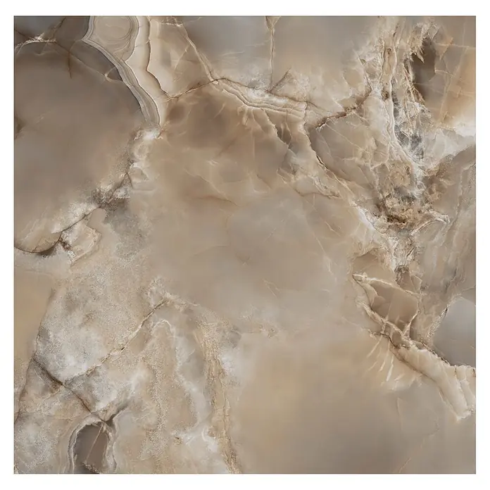 Feinsteinzeugfliese Onyx Freedom - 60 x 60 cm, Grey, Matt - Hellbraune Onyx- oder Marmorplatte mit natürlichen Maserungen und Mustern.