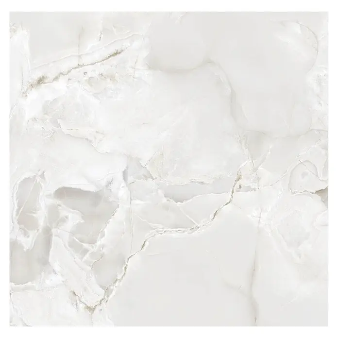 Feinsteinzeugfliese Onyx Freedom - 60 x 60 cm, White, Glänzend - Helle weiße Onyx- oder Marmorfliese mit subtiler grauer und beiger natürlicher Maserung.
