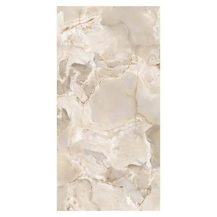 Feinsteinzeugfliese Onyx Freedom - 60 x 120 cm, Beige, Matt - Polierte hellbeige Onyx-Optik-Fliese mit natürlichen weißen und braunen Äderungen.